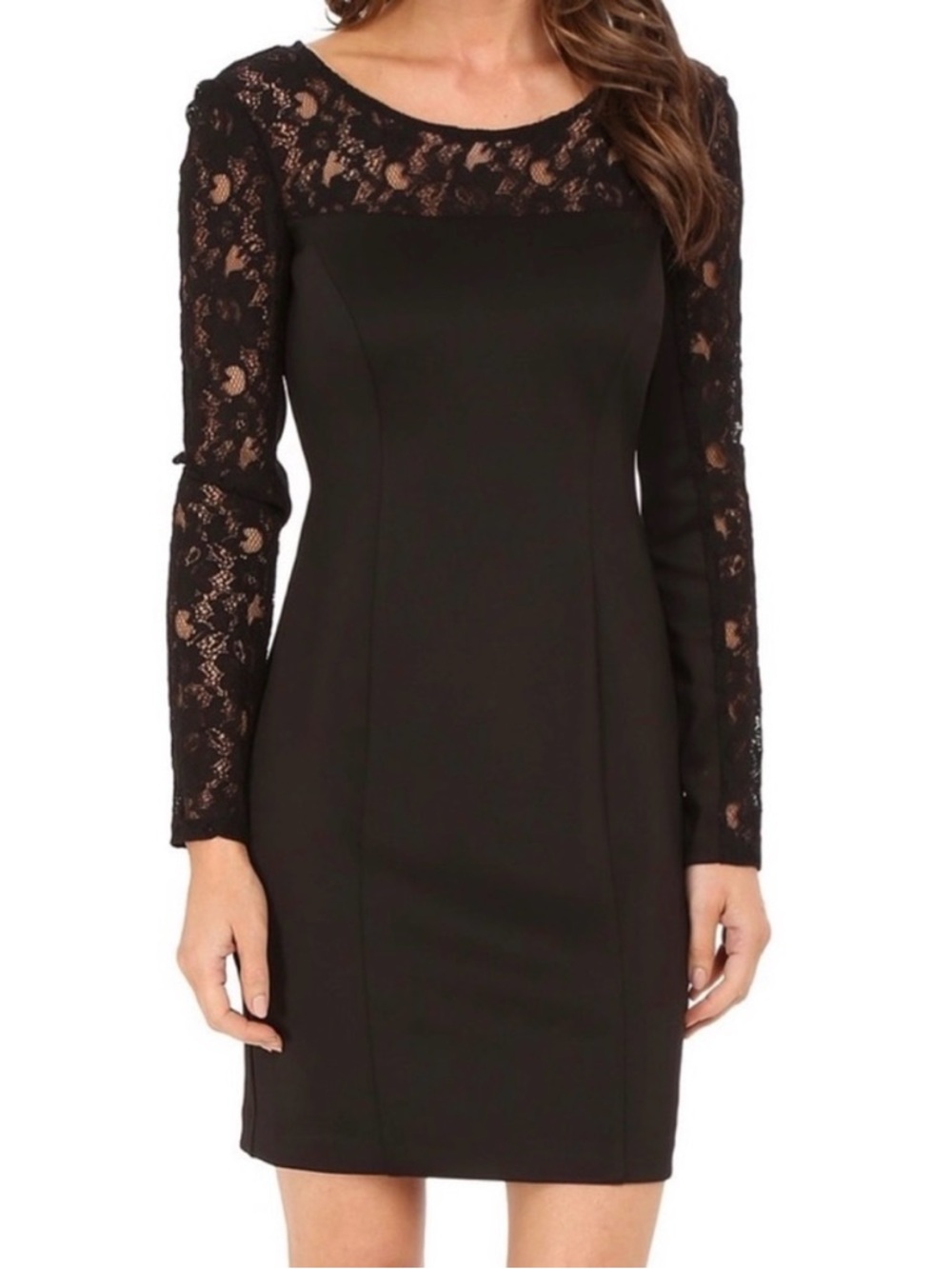 Jessica Simpson Black Lace Sleeve Sheath Dress - Sz 10 - Formal Stylish LBD